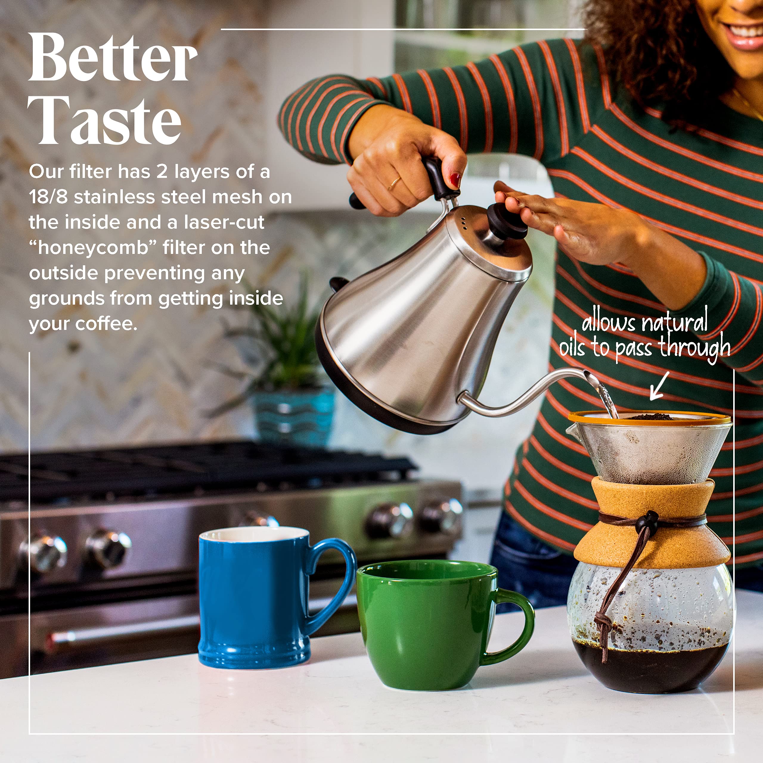 Willow & Everett Pour Over Coffee Dripper with Reusable Stainless Steel Filter - Eco-Friendly Paperless Coffee Maker for Medium Coarse Grounds - Perfect for Home, Office & Camping Brewing