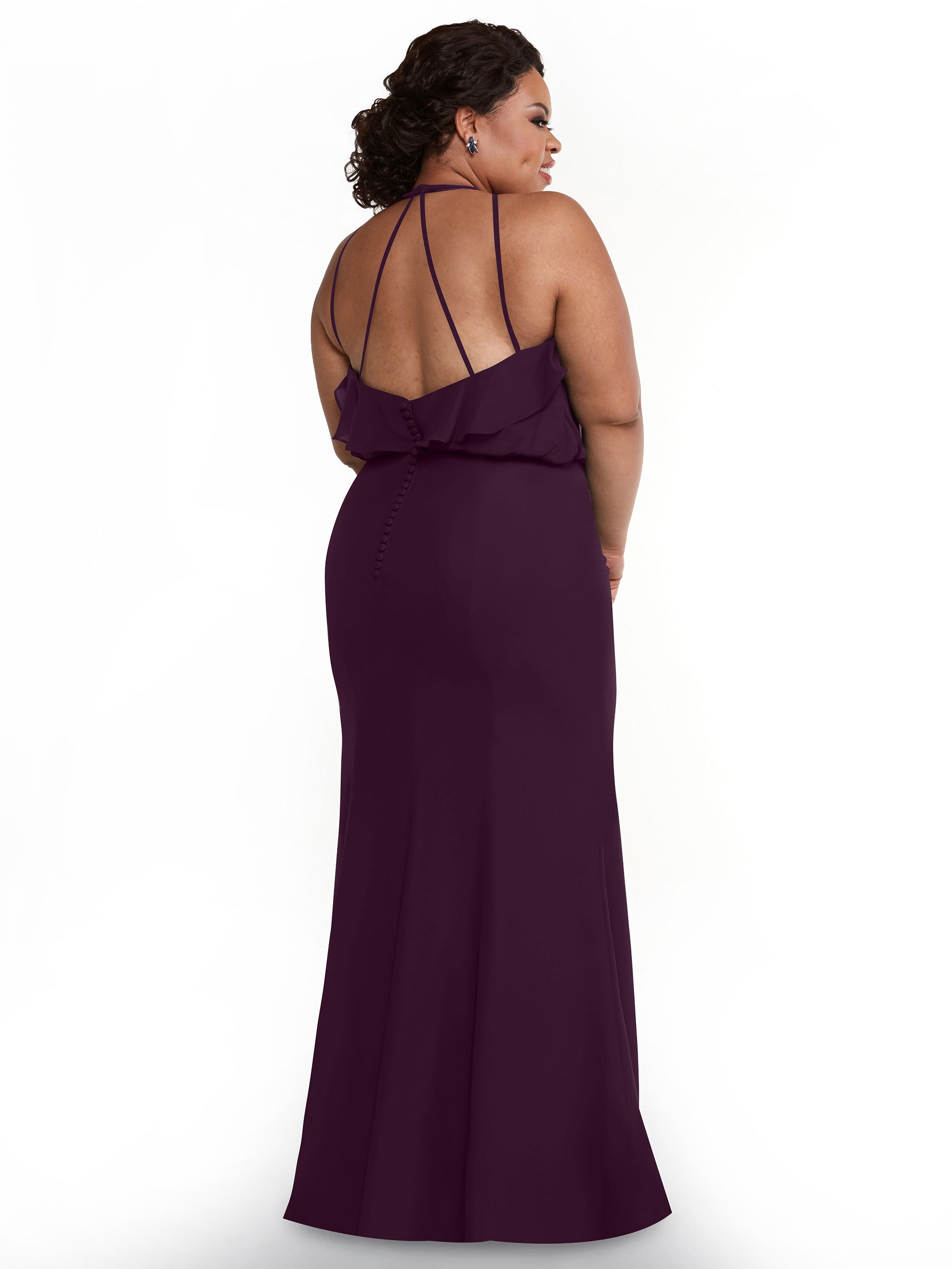Elegant 80147 Fit and Flare Chiffon Bridesmaid Dress with Ruffled Neckline & Thigh Slit - Perfect for Weddings, Proms, and Formal Events