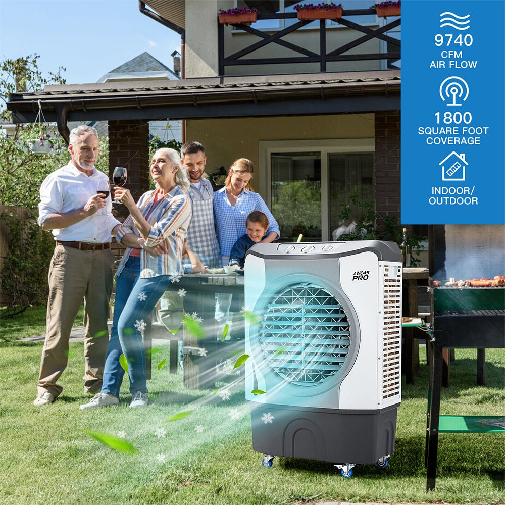 4-in-1 Portable Evaporative Air Cooler Fan - 9740 CFM High Capacity Cooling for Indoor & Outdoor Use - Perfect for Home, Office, Patio, and Garage