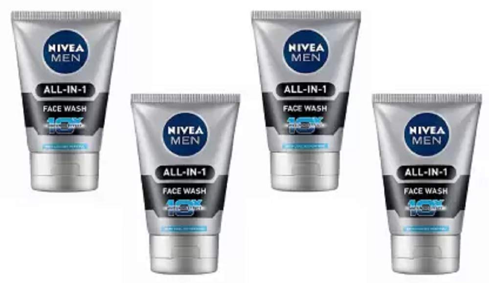Nivea Men All-in-One Face Wash 4-Pack (100g Each, Total 400g) - Deep Cleansing & Hydrating for Men's Skin - Perfect for Daily Skincare Routine & Travel