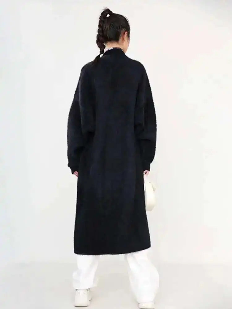 Black Oversized Long Knit Sweater Cardigan for Women - Loose Fit V-Neck Long Sleeve Fashionable Pullover (Spring/Autumn 2025) - Perfect for Casual Outfits, Office Wear & Cozy Evenings