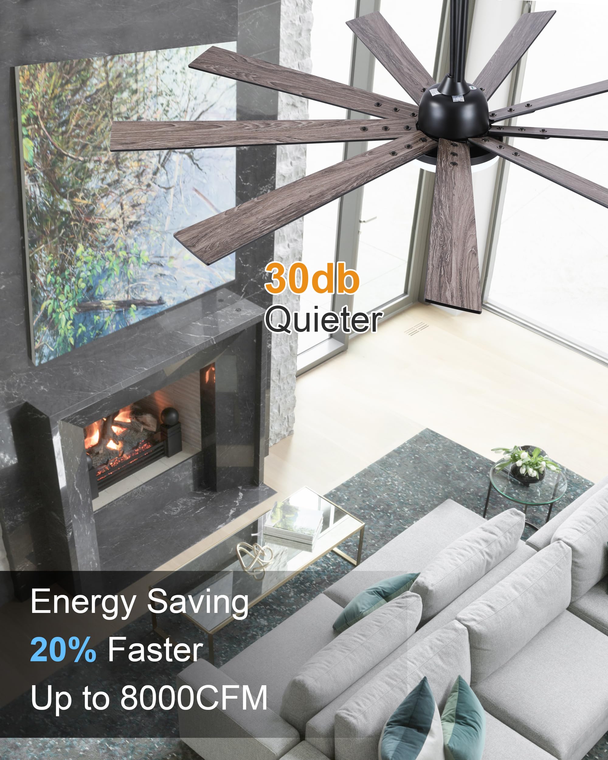 72 Inch Large Ceiling Fan with Lights and Remote Control - 9 Wooden Blades, Black - Quiet 3 CCT Dimmable LED, 6 Speed Adjustable - Perfect for Living Room, Bedroom, Patio, and Outdoor Spaces