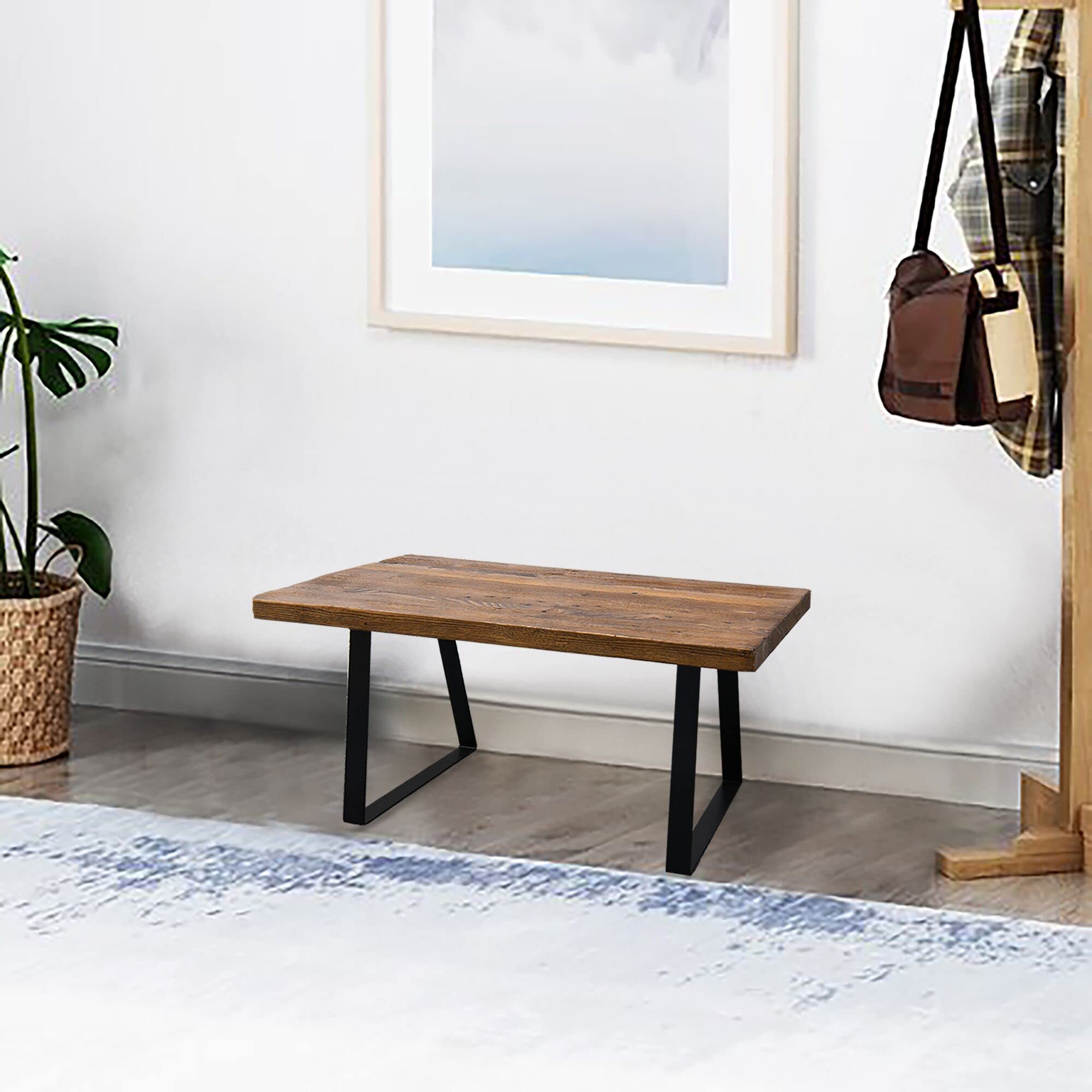 Solid Reclaimed Pine Wood Entryway Bench - 33