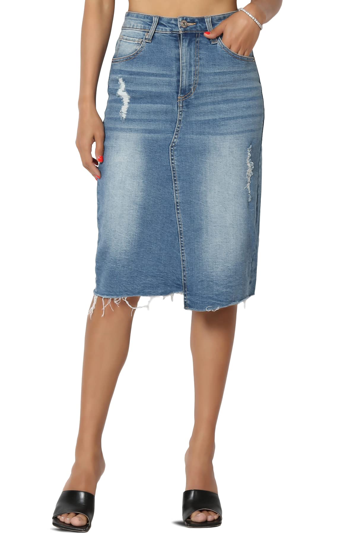 The Mogan Stone Wash Denim Pencil Skirt - Knee Length Stretch Midi Skirt for Women | Casual & Office Wear | Perfect for Work, Date Night & Everyday Outfits