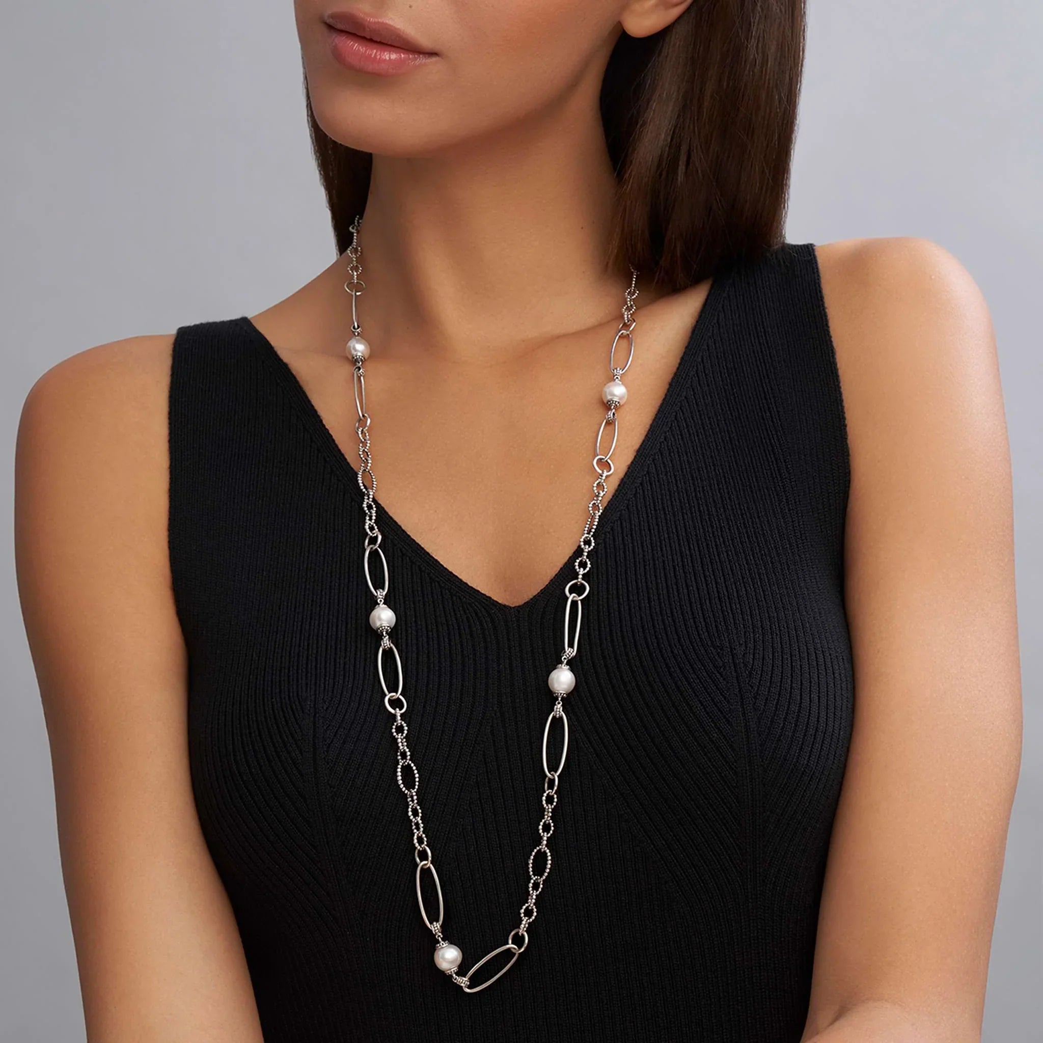 Elegant Pearl Link Necklace for Women - Classic & Timeless Jewelry Gift for Her - Perfect for Weddings, Parties & Everyday Wear