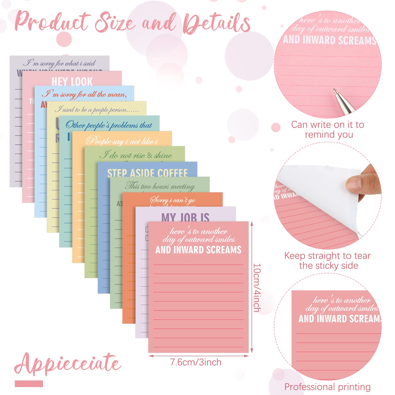 Geyee 24-Pack Funny Office Notepads with Sarcastic Sayings & Ballpoint Pens - 3x4 Inch Sticky Notes for To-Do Lists - Perfect Coworker Gifts for Nurses, Teachers & Employees - Great for Office Appreciation, Desk Organization & Humorous Workplace Motivation