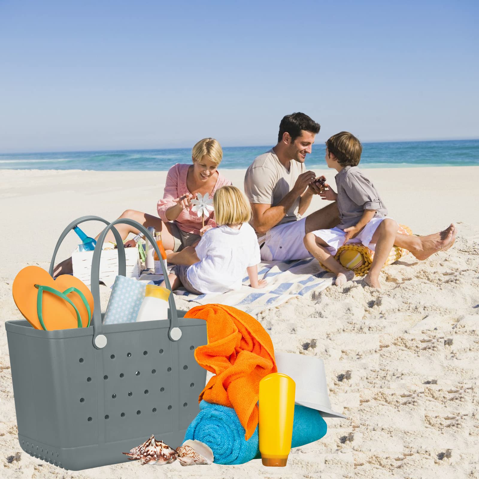 Waterproof Washable Small Beach Tote Bag - Durable Rubber Open Top Beach Bag for Women & Men - Perfect for Beach, Pool, Boat, Sports & Outdoor Activities