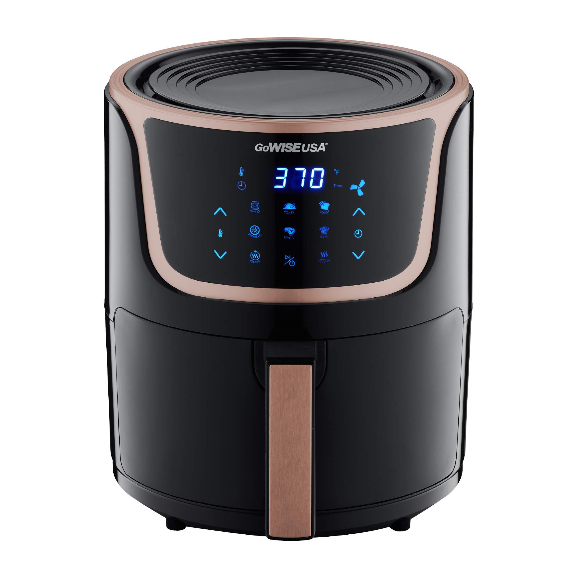 GoWISE USA GW22965 5-Quart Digital Air Fryer with Touchscreen & Recipe Book - Healthy Oil-Free Cooking for Chicken, Fries & More - Black/Copper (Perfect for Family Meals & Quick Snacks)