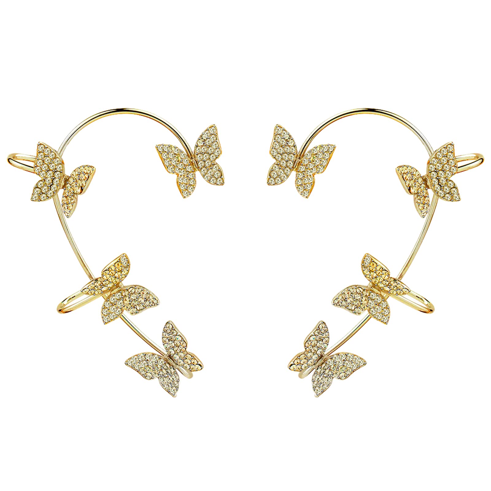 Butterfly Cuff Wrap Earrings for Women - No Piercing Zircon Ear Clips, Hypoallergenic Around Ear Jewelry - Perfect for Parties, Weddings & Everyday Wear