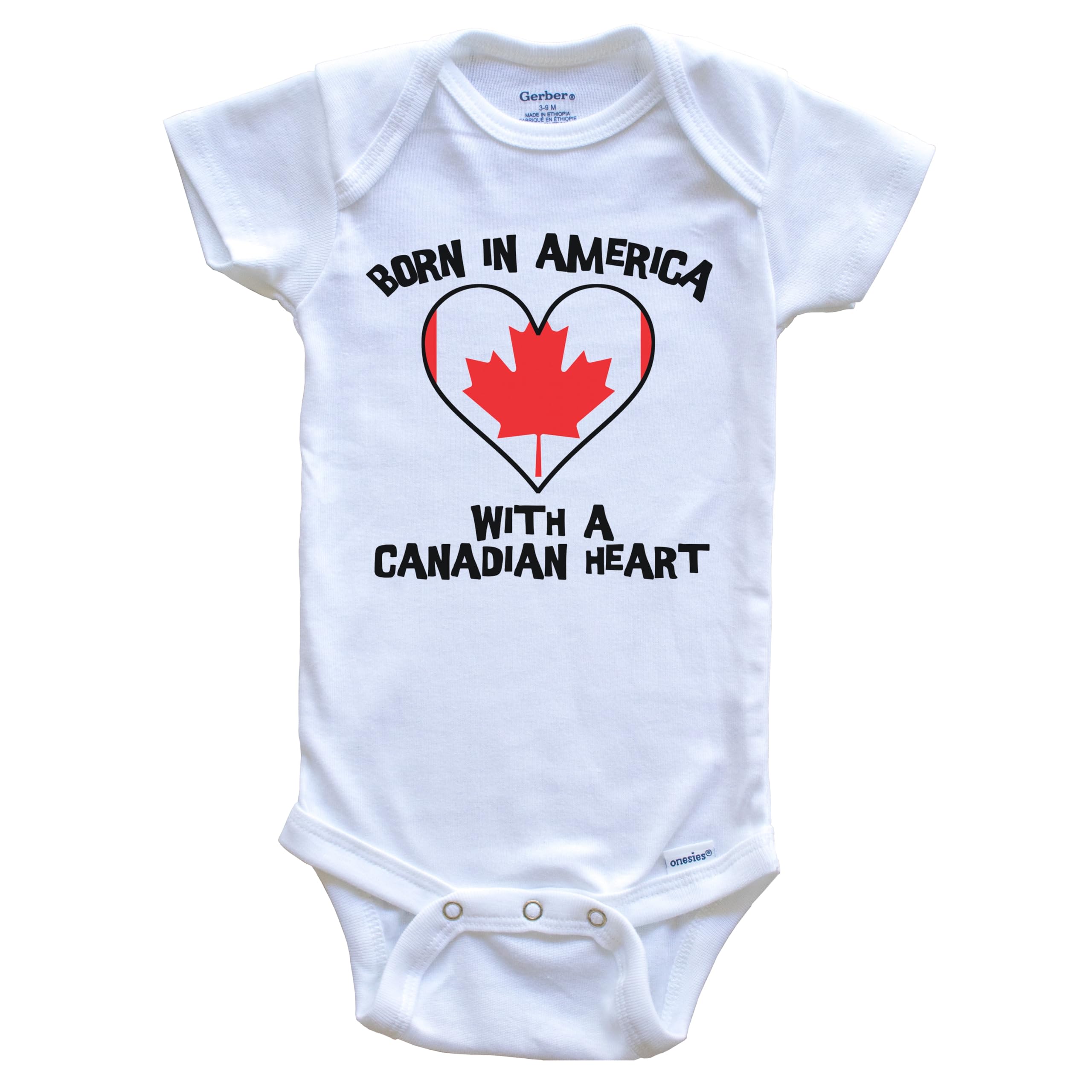 Born in America with A Canadian Heart One Piece Baby Bodysuit - Canada Flag Design for Newborns & Infants - Perfect for Family Gatherings, Holidays & Photo Shoots