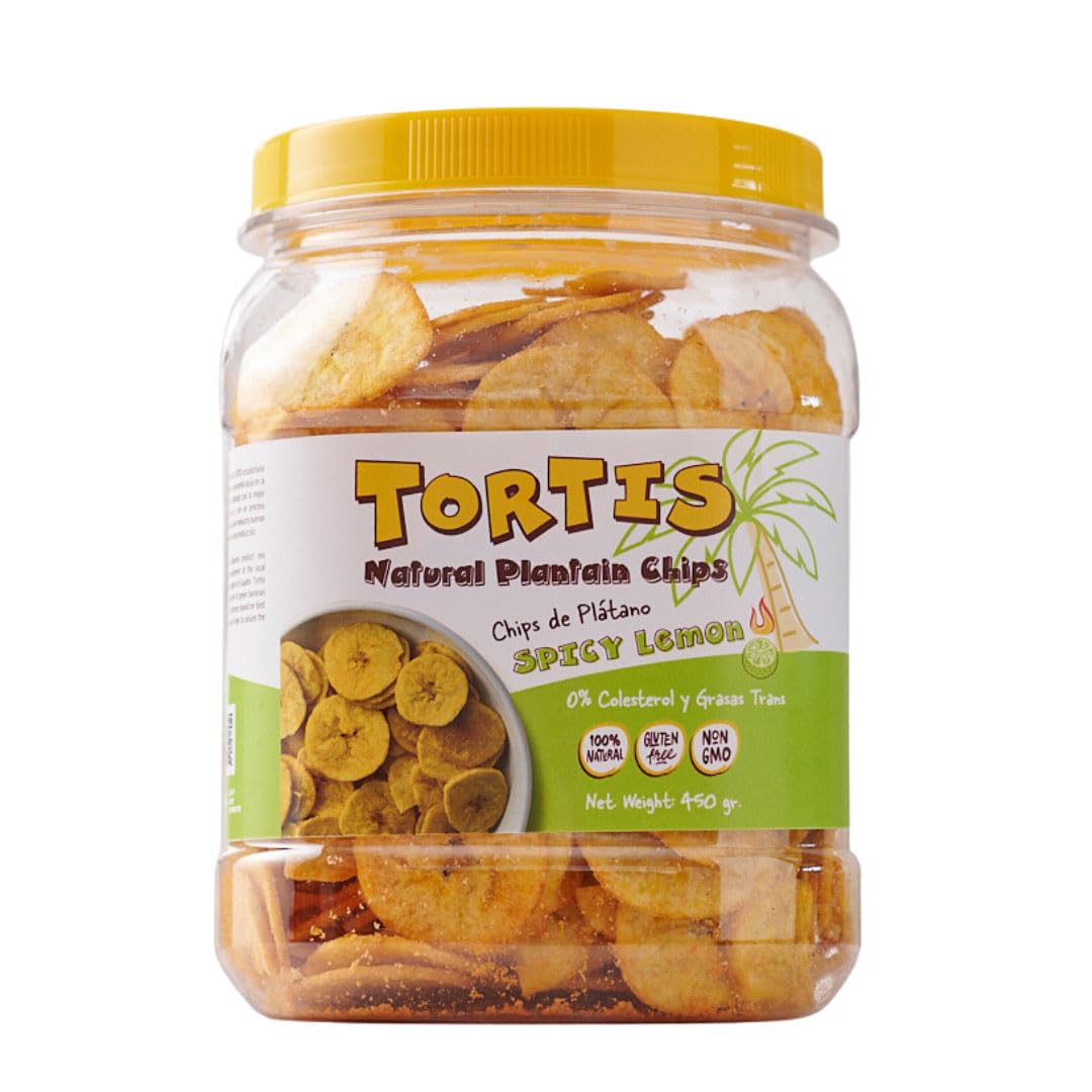 TORTIS Natural Plantain Chips | Healthy Non-GMO Snacks | Spicy Lemon Flavored Chifle | Bulk 15.87 Oz Pack | Perfect for Parties, Road Trips & Healthy On-the-Go Snacking