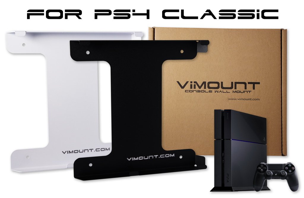 ViMount Black Metal Wall Mount Holder for PlayStation 4 PS4 Classic/FAT (First Version) - Secure Storage for 2 Controllers - Perfect for Gaming Room Organization & Space Saving