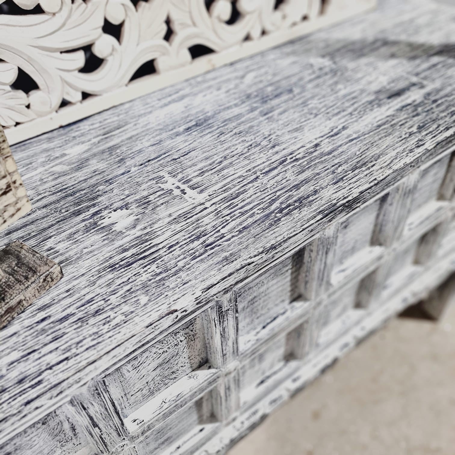 Handmade Carved Indian Solid Hardwood Console Table - Rustic Grey Finish - 45.3