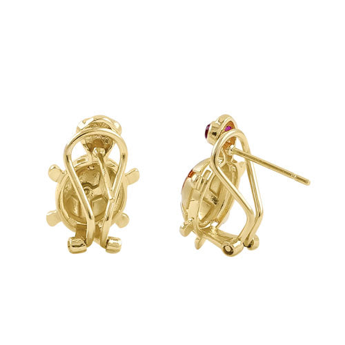 14K Yellow Gold Turtle Stud Earrings with Ruby & Cubic Zirconia - Elegant Jewelry for Women, Perfect for Gifts, Parties & Everyday Wear