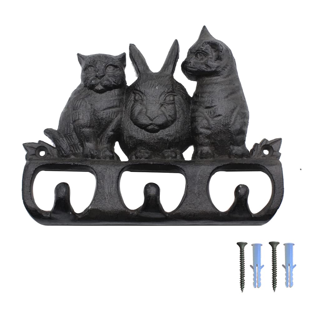 WINTENT Cast Iron Rabbit Wall Hook Rack - Rustic Farmhouse Decor for Keys, Hats & Coats - Perfect for Entryway, Kitchen or Bathroom Organization (Rabbit-3)