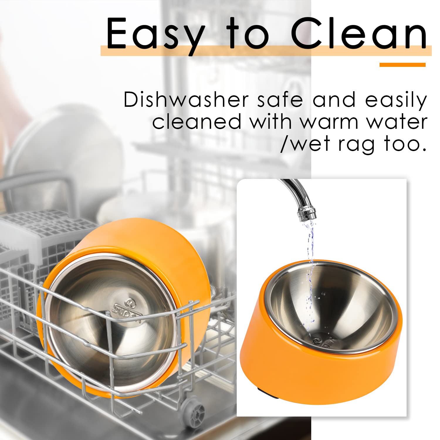 15° Slanted Dog Bowl - Non-Slip, Mess-Free Tilted Pet Food Dish for Bulldogs & Cats | 1 Cup Capacity | Bright Orange | Perfect for Easy Feeding & Reducing Neck Strain