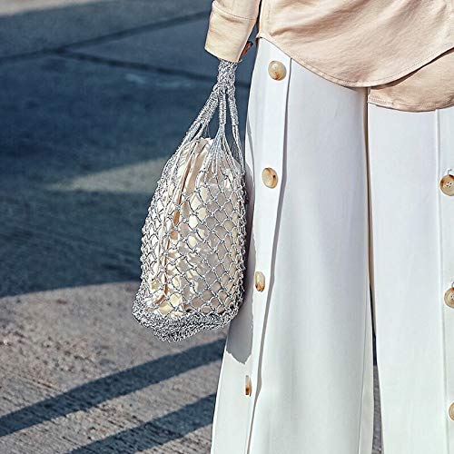 Women's Beach Tote Bag with Handle Ring - Lightweight Fishing Net Shoulder Bag for Summer Travel, Pool, Picnic & Outdoor Activities