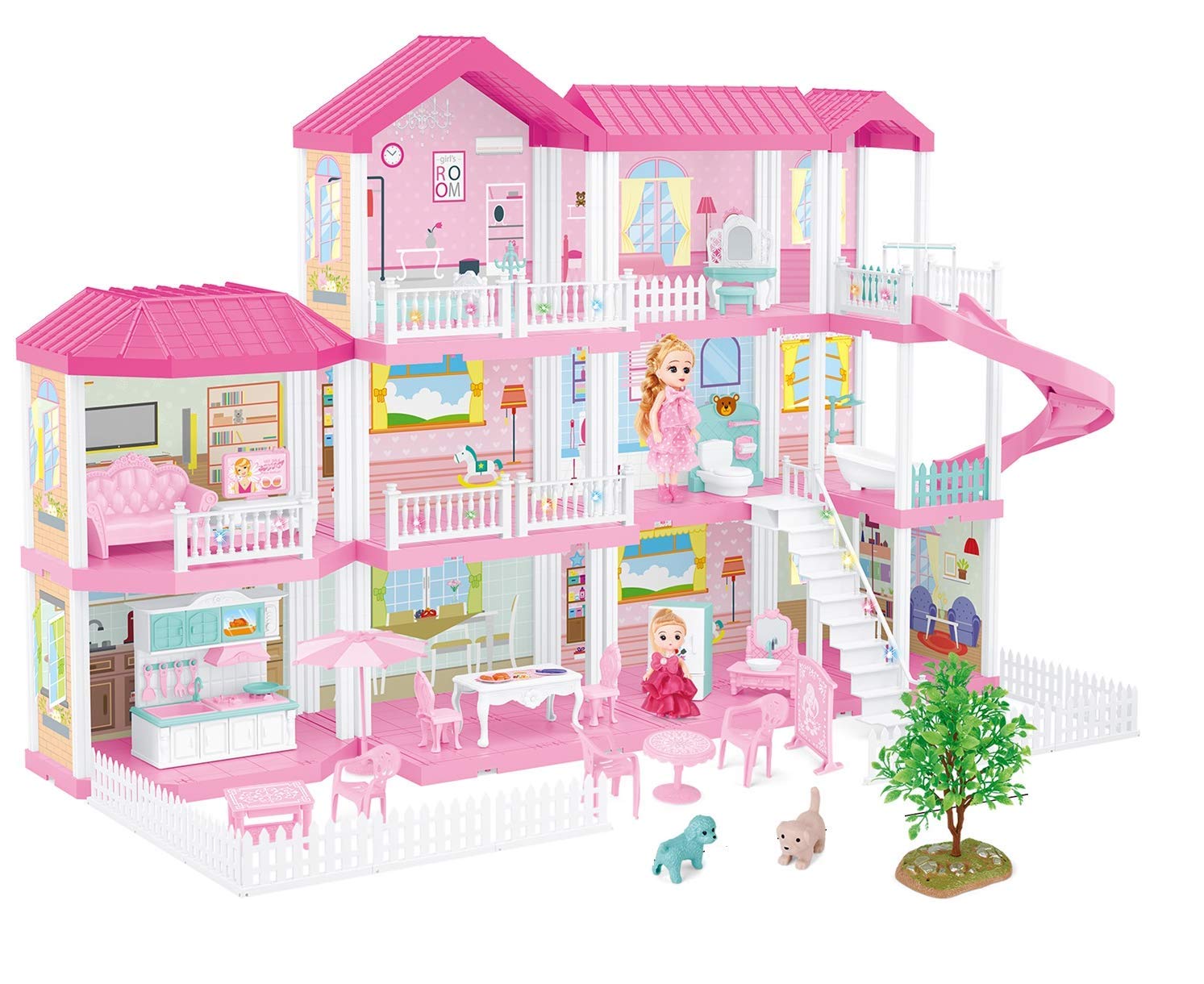 FIXSON 7-Room Dollhouse Dream House with Furniture Set - DIY Pretend Play Toy for Girls Ages 3-7 | Perfect for Birthday Gifts, Role Playing & Creative Playtime