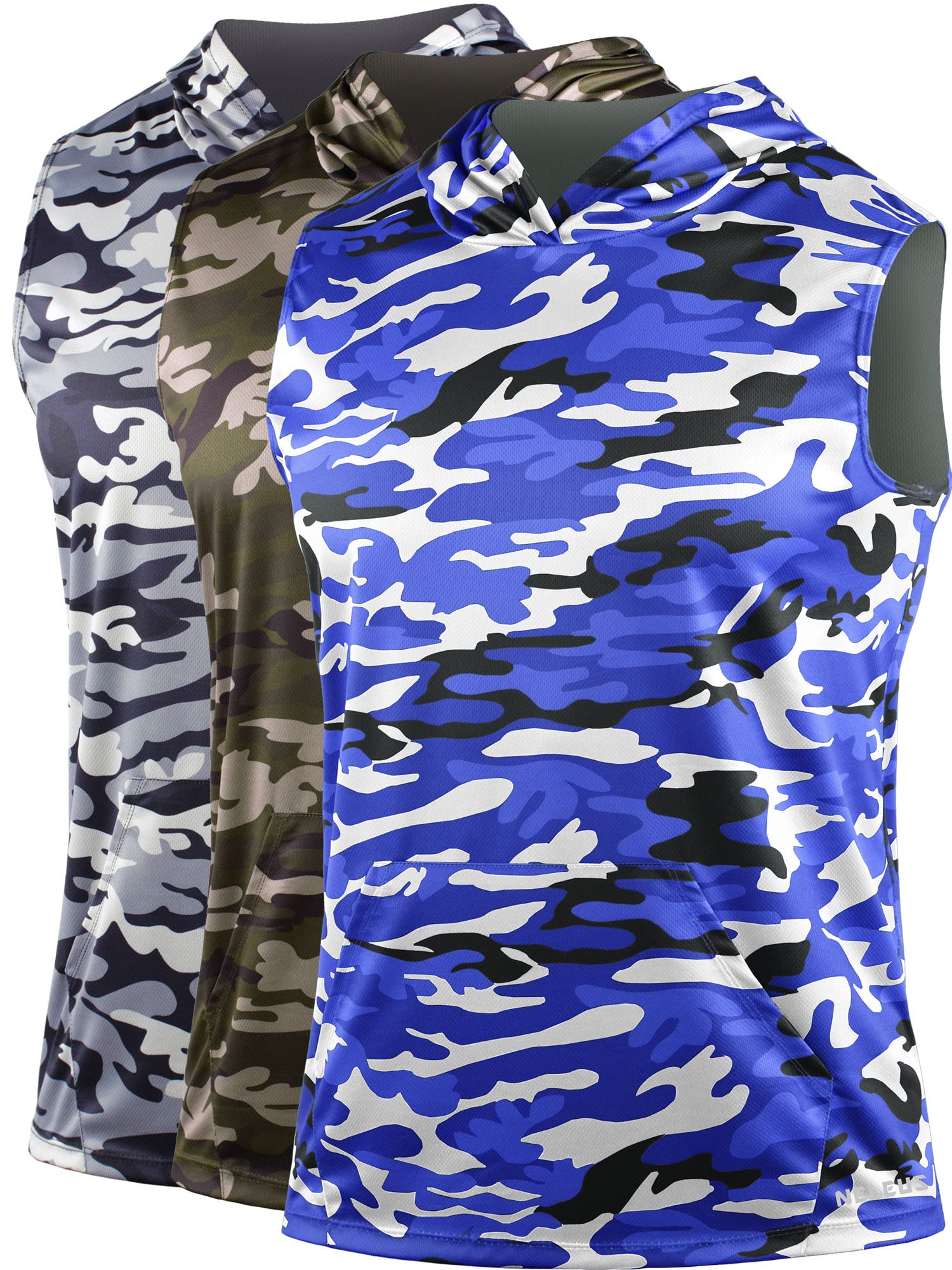 Neleus Men's Running Tank Tops 3 Pack - Breathable Sleeveless Workout Shirts with Hoods for Gym, Jogging & Outdoor Sports | Moisture-Wicking Athletic Tops