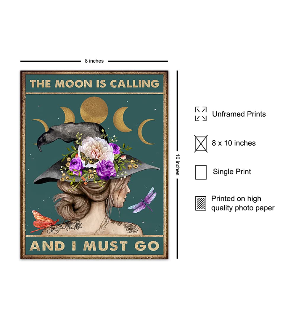 Moon Witch Wall Art - Wiccan Gothic Decor for Bedroom & Altar