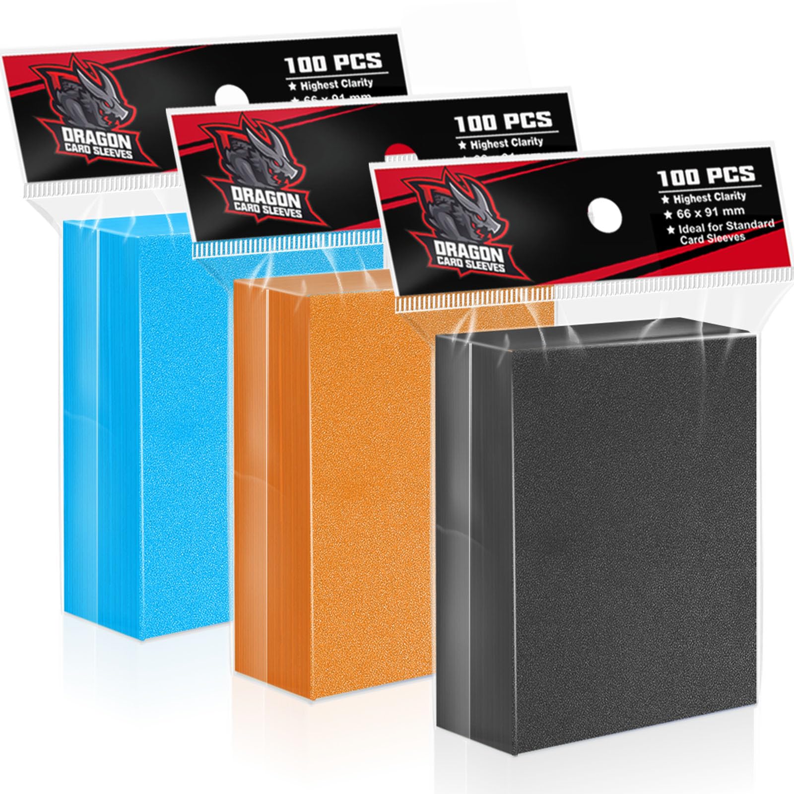 Premium 300PS Card Sleeves & Toploaders for Trading Cards (Black, Orange, Blue) - Penny Sleeves & Plastic Protectors for Baseball, Sports, MTG, Pokemon & Yugioh Cards - Perfect for Collecting, Gaming & Display
