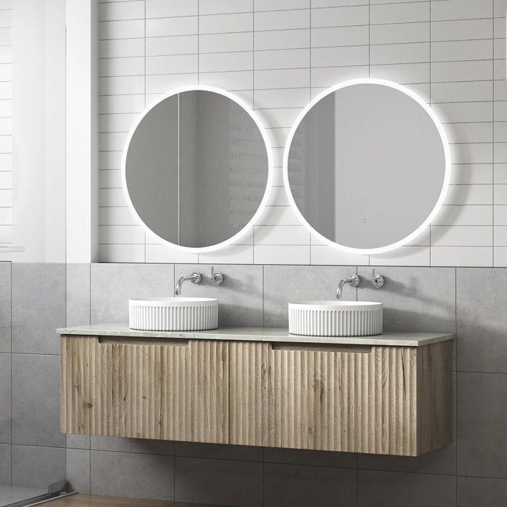 Aulic Calder 1500mm Fluted Wall Hung Vanity with Crystal Ceramic Top - Modern Bathroom Vanity with Storage | Perfect for Small Bathrooms & Powder Rooms