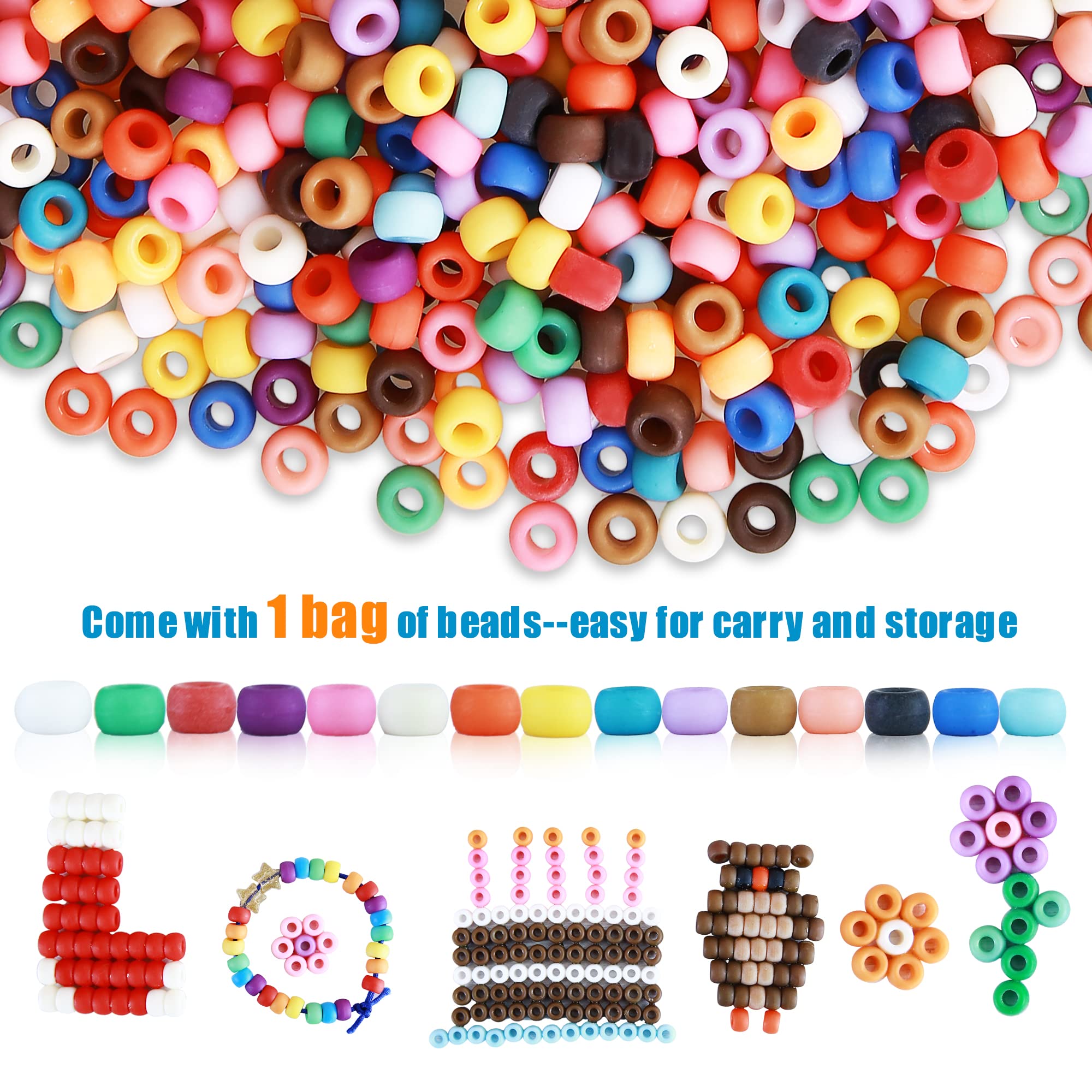 Megoogo 3300 PCS 9MM Mixed Color Frosted Plastic Pony Beads for DIY Bracelet Making, Necklace & Keychain Craft Supplies - Perfect for Kids Jewelry Making, Friendship Bracelets & Party Favors