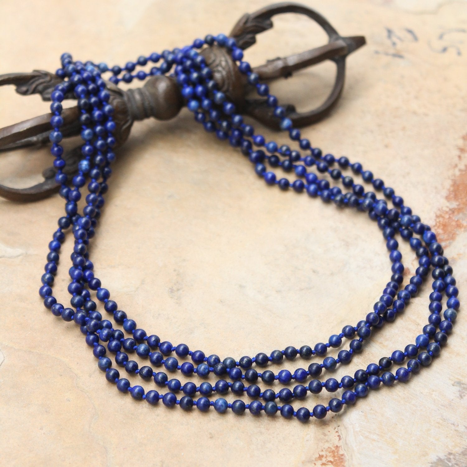Hand Knotted Lapis Lazuli Wrap Necklace for Women - Bohemian Beaded Choker, Adjustable Layered Statement Jewelry for Casual & Formal Wear