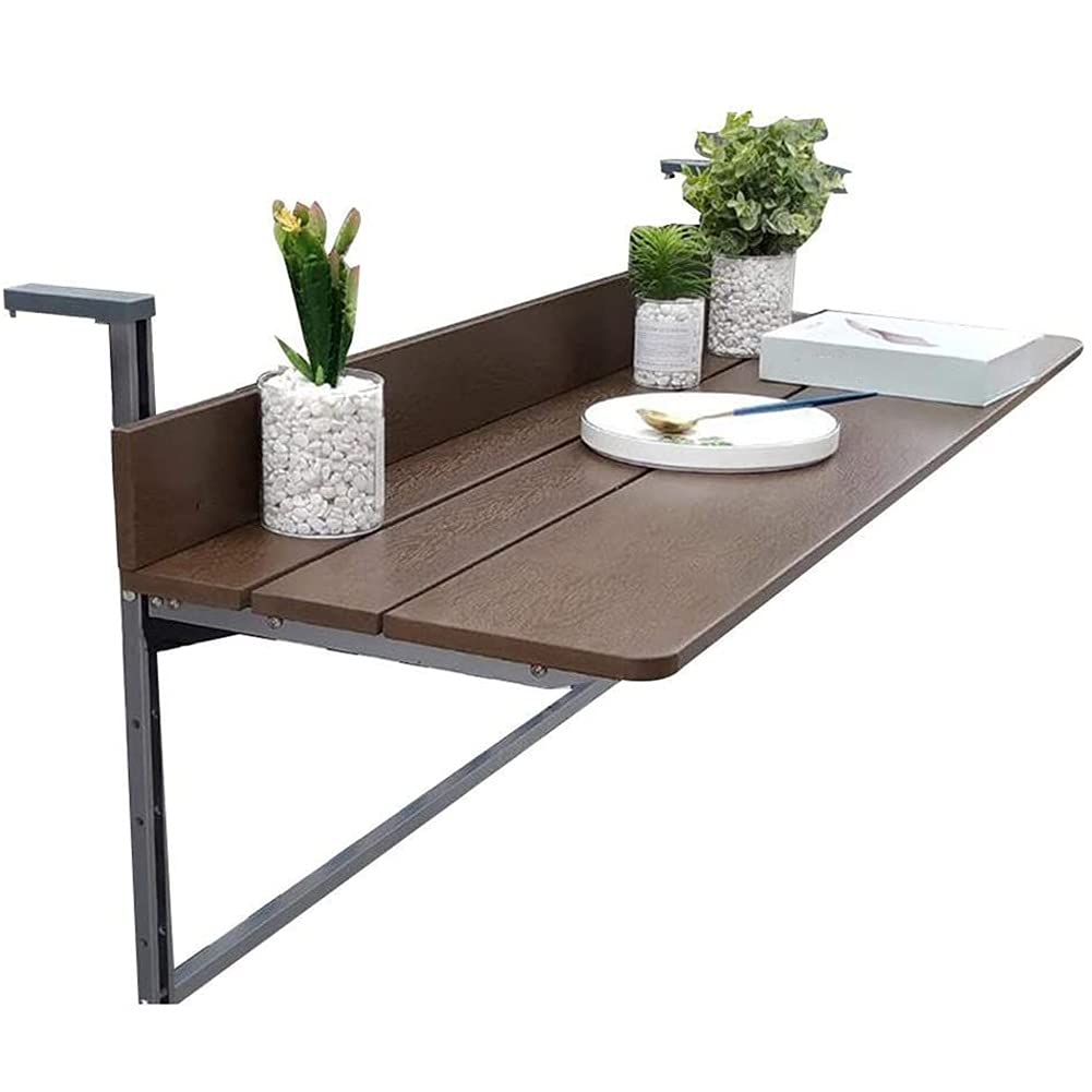 Adjustable Folding Hanging Table for Outdoor & Indoor Use - Space Saving Balcony Railing Table with 5 Height Settings - Perfect for Patio, Garden, Deck & Coffee Side Tables (Brown, 120x37cm) - Ideal for Small Spaces, Apartments, Camping & RV Living