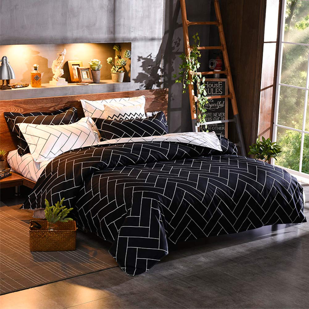 Premium King Size Duvet Cover Set - Reversible Chevron Geometric Design, Luxury Soft Bedding with 1 Duvet Cover & 2 Pillowcases (Black/White) - Perfect for Modern Bedrooms, Guest Rooms & Cozy Home Decor