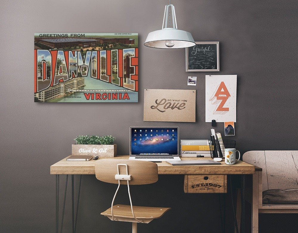 Danville Virginia Large Letter Scenes Wall Art - 16x24 Wrapped Canvas Print for Home & Office Decor - Perfect for Living Room, Bedroom or Gift