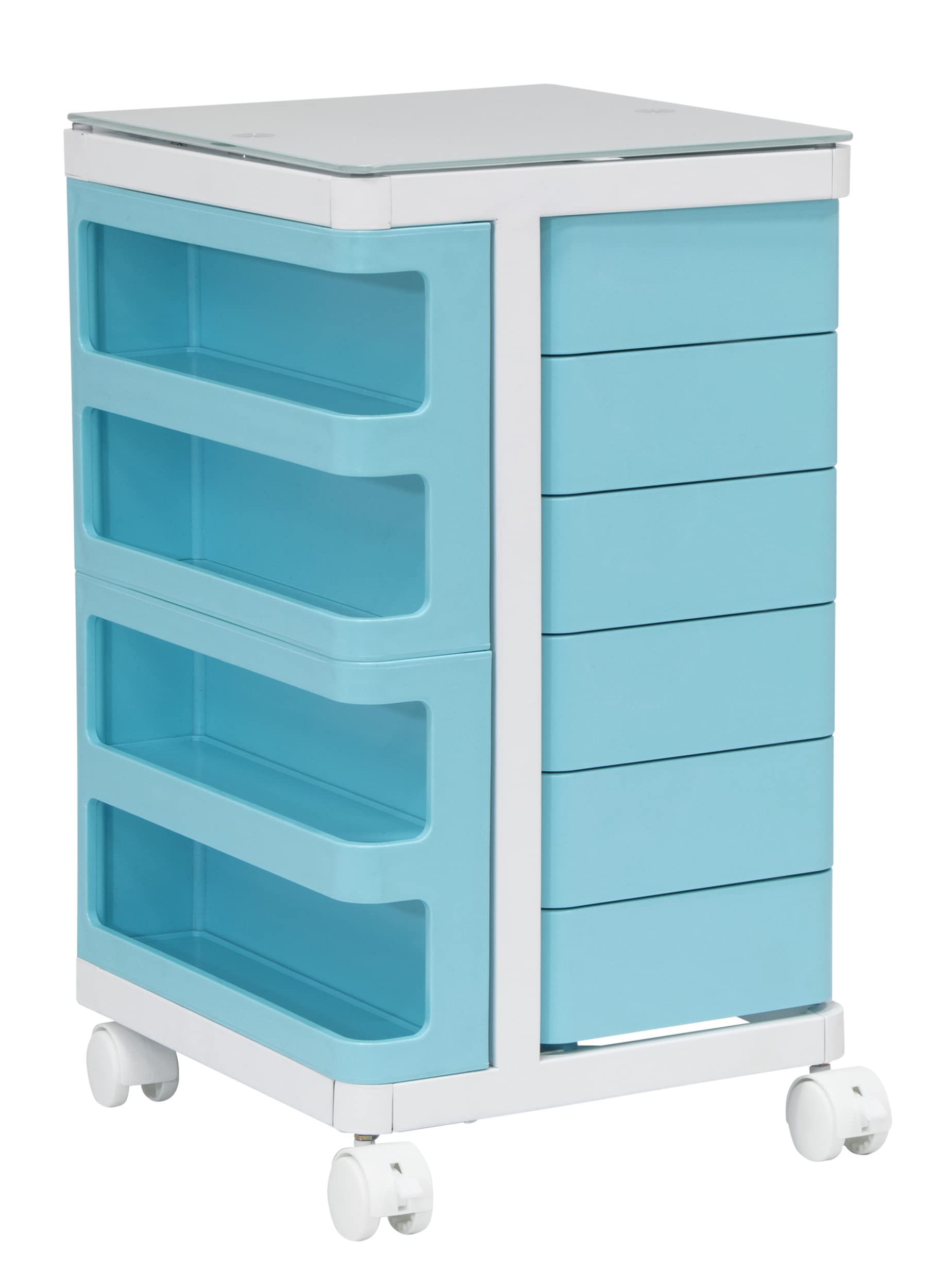 SD STUDIO DESIGNS Kubx 4-Sided Rotating Storage Organizer with Glass Top - Multi-Compartment Spice Rack, Makeup Organizer & Desk Organizer for Kitchen, Bathroom, Office & Vanity