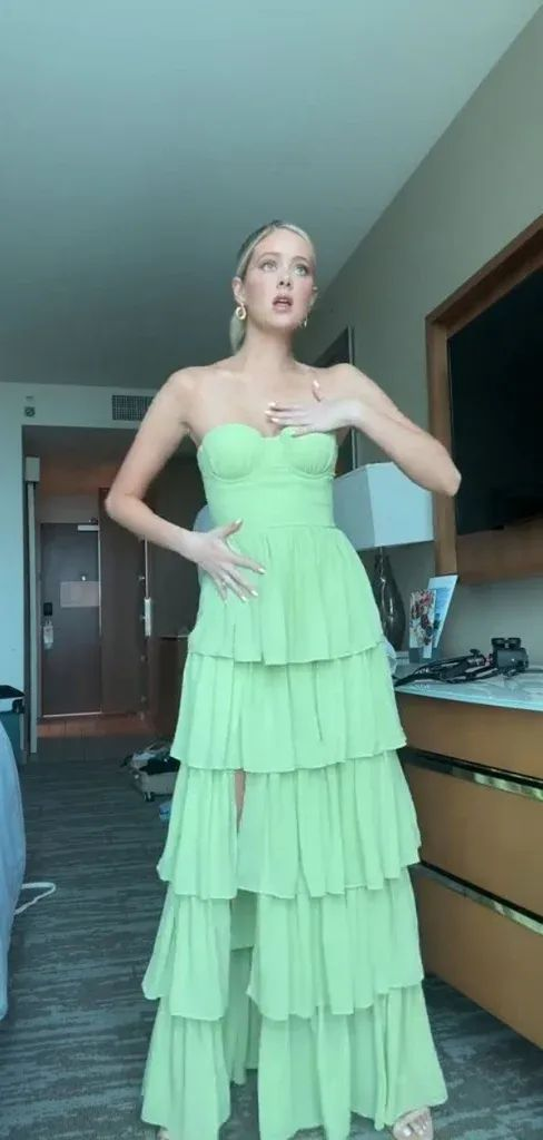 Elegant Mint Green A-Line Tiered Prom Dress for Formal Parties & Special Occasions - Perfect for Homecoming, Dances & Evening Events | Style J5755