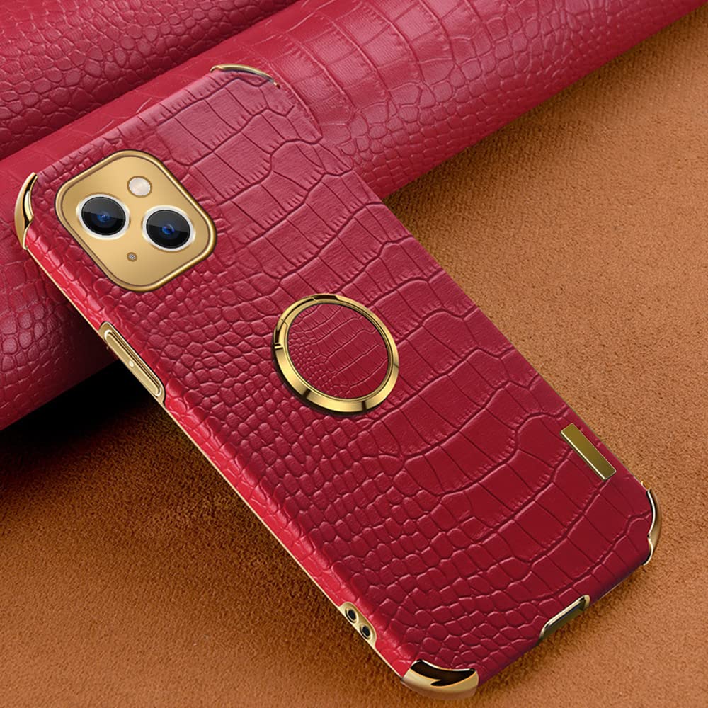 360° Rotating iPhone 13 Ring Holder Case - Premium Crocodile & Snake Skin Textured Cover with Slim Soft Bumper (6.1 inch, Red) | Perfect for Work, Travel & Daily Protection - Compatible with iPhone 13 for Men & Women