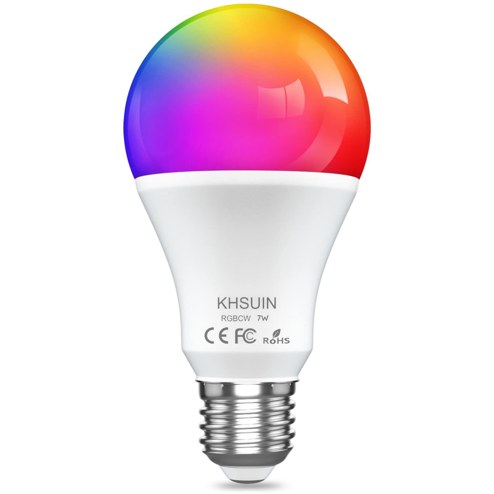 KHSUIN Upgraded Smart LED Bulb - 80W Equivalent, 7W A19 WiFi Light Bulb (1 Pack, E26 Base) - Color Changing, Dimmable 2700K-6500K, RGBCW, CRI>90, 800LM - Works with Alexa, Google Home & Echo (No Hub Required) - Perfect for Bedroom, Living Room & Smart Home Lighting