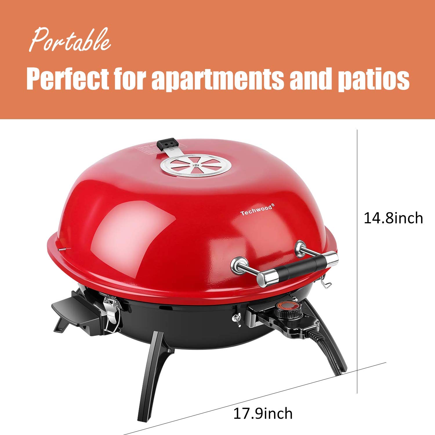 Techwood 1600W Electric BBQ Grill - Indoor & Outdoor Portable Countertop Grill with Double Layer Design & Removable Stand - Perfect for Patio, Camping, and Backyard BBQs (15-Serving Capacity)