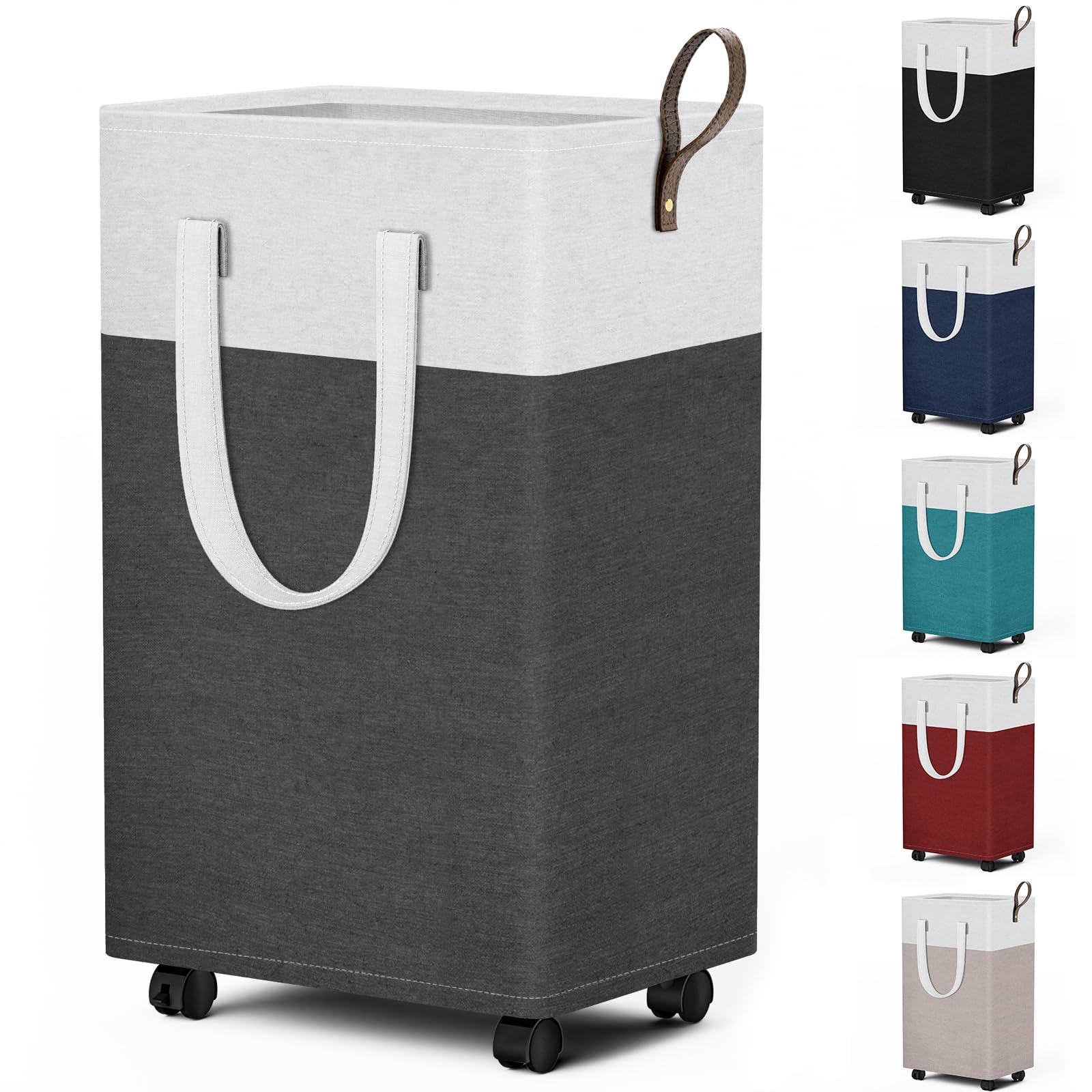 75L Rolling Laundry Basket with Wheels - Collapsible & Waterproof Mobile Clothes Hamper with Handles - Foldable Storage Bin for Laundry Room, Bedroom, Bathroom & Dorm - Perfect for Small Spaces & College Students (Gray)