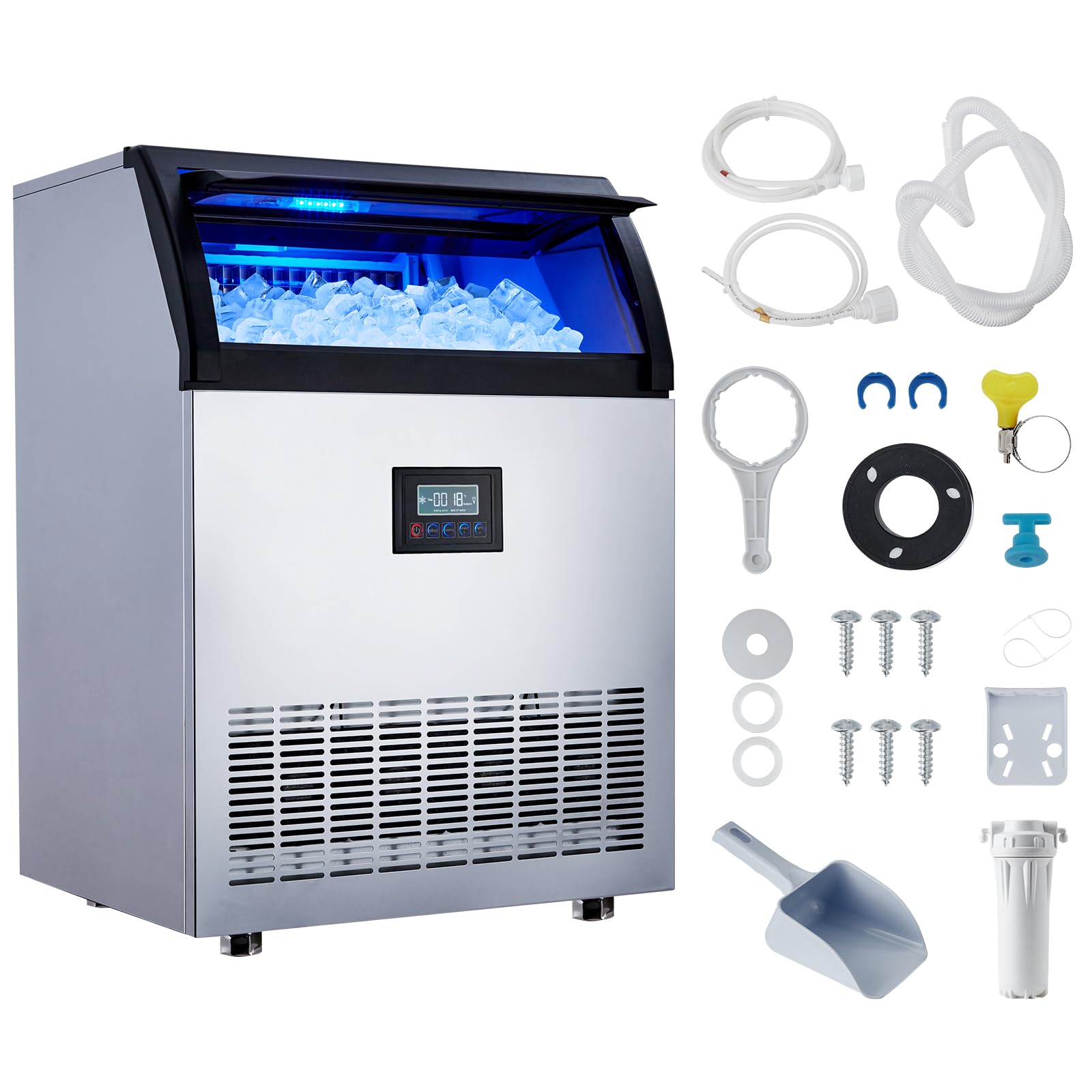 GARVEE 265 LBS/24H Commercial Ice Maker Machine with 55 Lb Storage, 450W Powerful Under Counter Ice Machine Makes 120 Ice Cubes in 15 Minutes - Stainless Steel Design for Bars, Restaurants, Cafes, Home Kitchen and Office Use