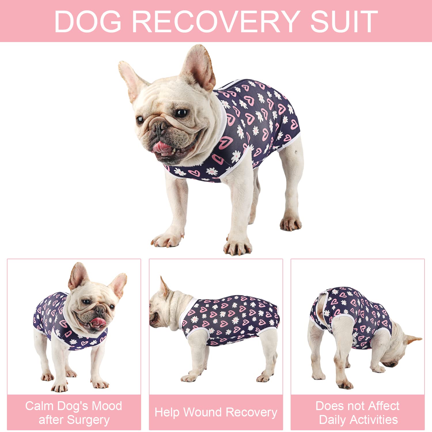 Dog Surgery Recovery Suit for Female & Male Dogs - Post-Spay/Neuter Onesie for Small & Medium Pets | Soft & Comfortable Pet Surgical Suit for Wound Protection | Ideal for Post-Op Care, Home Recovery & Vet Visits (Love/Flower/X-Large Patterns Available)