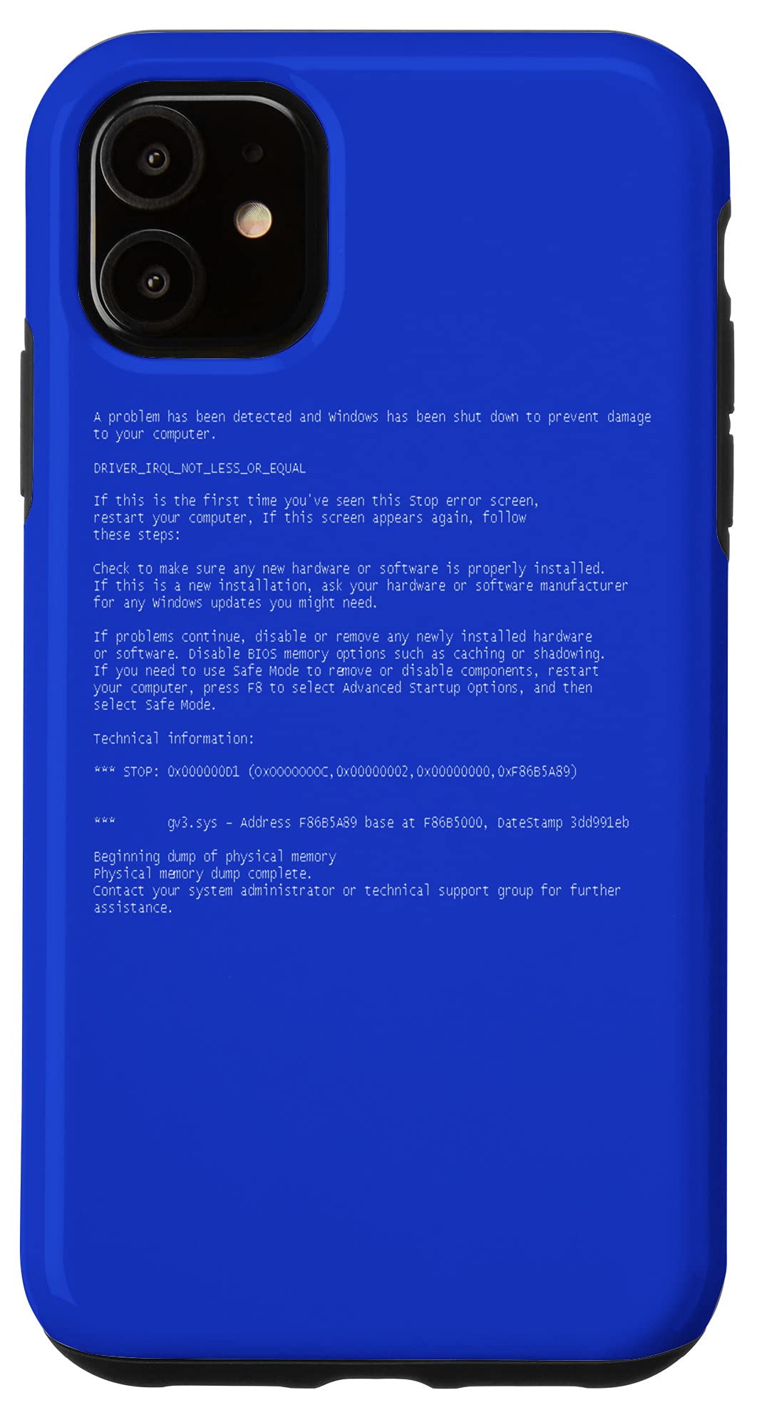 iPhone 11 Case with Blue Screen of Death Design - Funny Programmer Computer Error Phone Cover for Tech Enthusiasts & IT Professionals - Perfect Gift for Developers, Coders, and Software Engineers