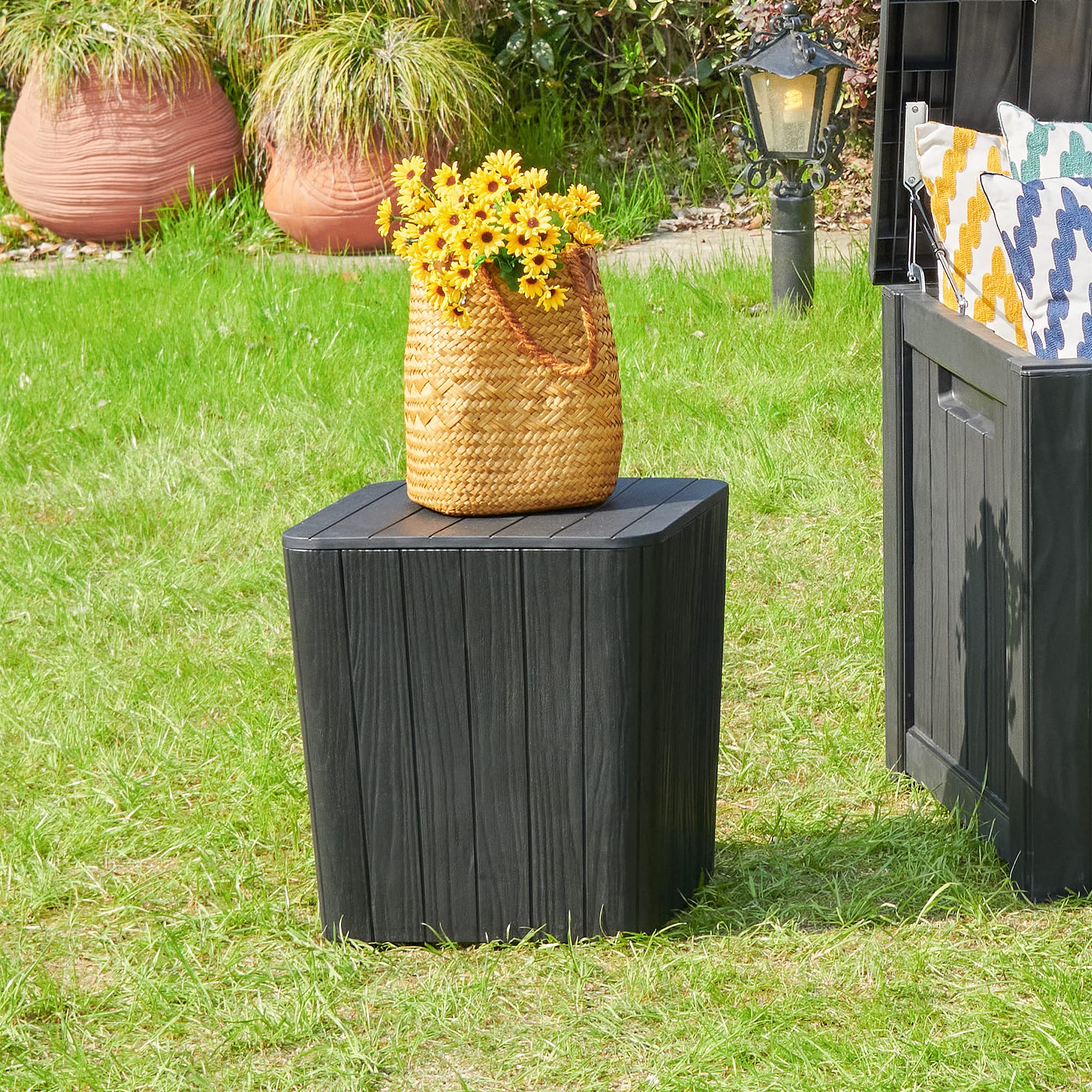 YITAHOME 11.5 Gallon Outdoor Side Table with Storage - Small End Table for Coffee, Patio Decor - Perfect for Living Room, Garden & Balcony (Black)