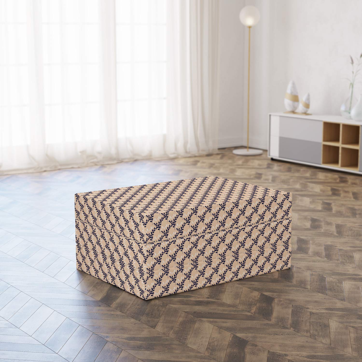 Ambesonne Foldable Mattress - Abstract Gardening Plants Herbal Design, 74.8