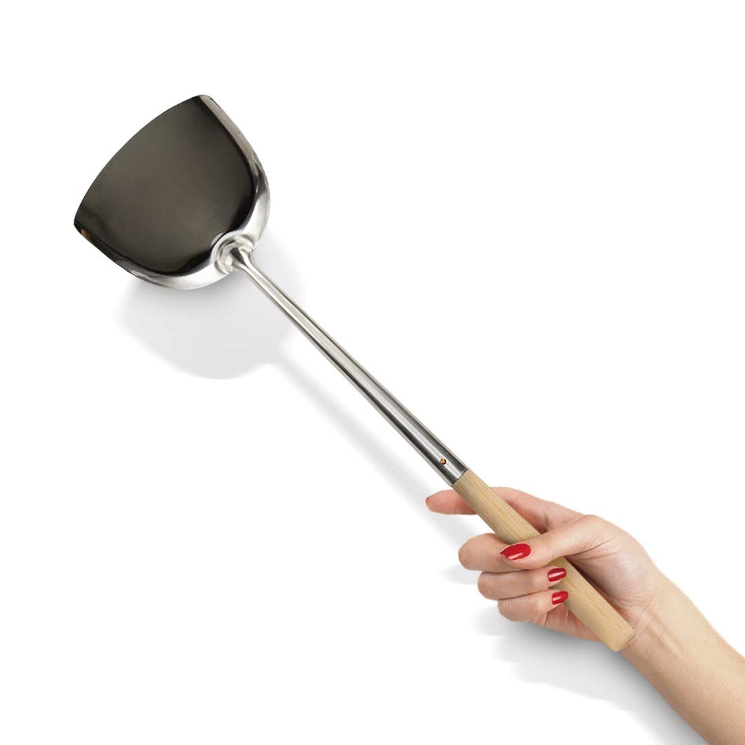 Premium Wooden Bamboo Wok Spatula and Ladle Set - Stainless Steel Kitchen Utensils for Stir-Frying, Cooking & Serving - Perfect for Asian Cuisine, Home Chefs & Restaurant Use