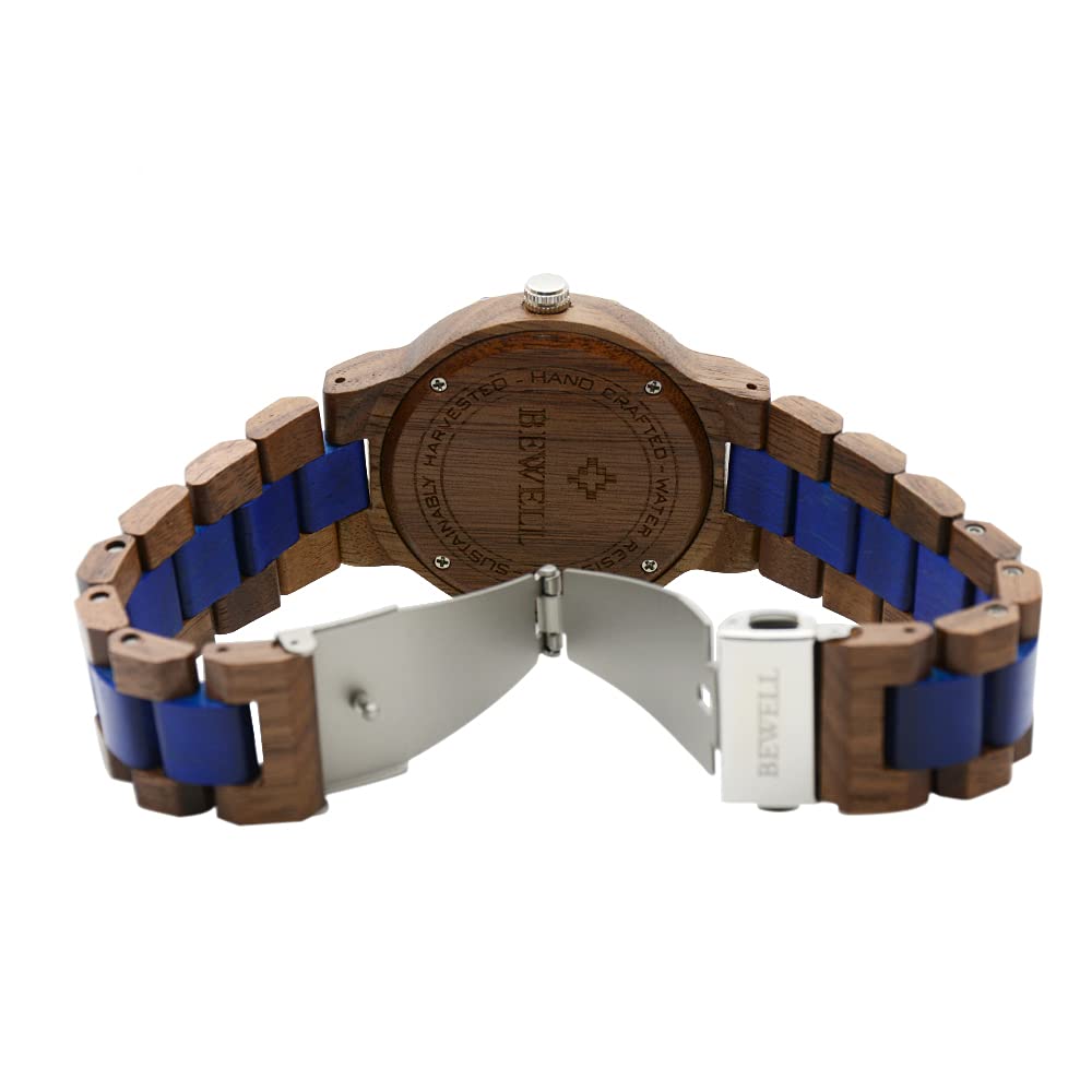 BEWELL Wooden Watch for Men - Casual Mixed Color Wooden Wristwatch with Adjustable Band - Perfect for Everyday Wear, Outdoor Activities & Gifts
