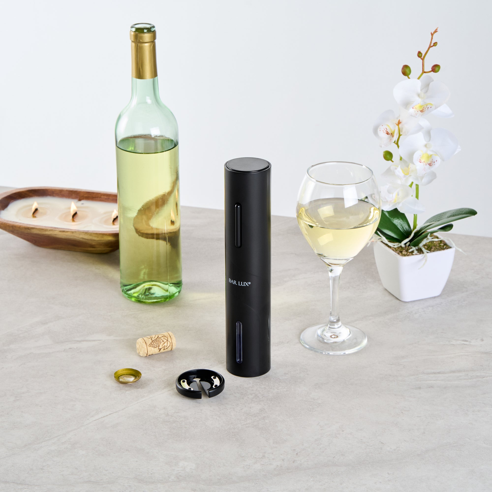 Premium Black Electric Wine Opener with Foil Cutter - Battery Operated Corkscrew for Easy Wine Opening - Perfect for Dinner Parties, Gifts & Home Bars (1 Count)