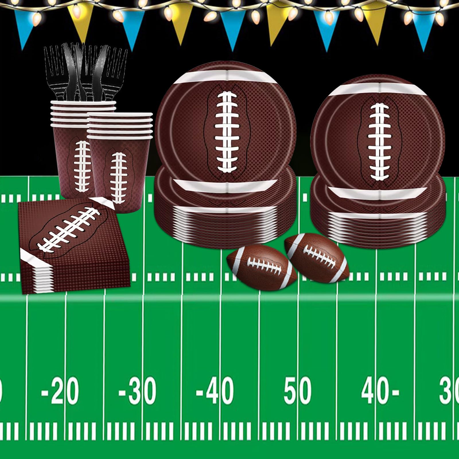 146PCS Football Party Tableware Set - Plates, Napkins, Tablecloth for Super Bowl & Birthday Decorations - Serves 24 Guests - Perfect for Game Day, Tailgating & Sports Themed Parties