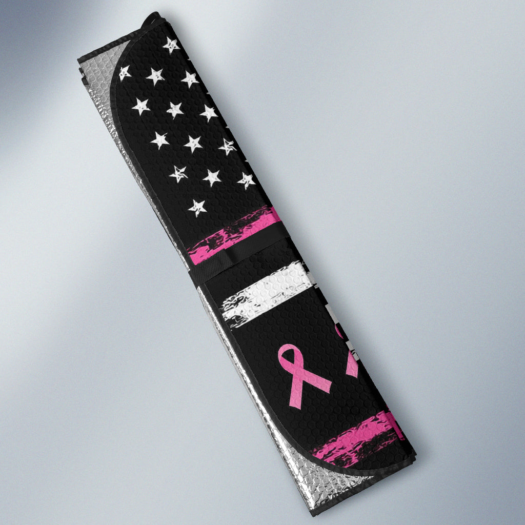 Breast Cancer Awareness American Flag Car Sun Shade - UV Protection Window Shade for Cars, Trucks & SUVs - Show Support for Breast Cancer Survivors & Patients - Perfect for Road Trips, Parking & Outdoor Events