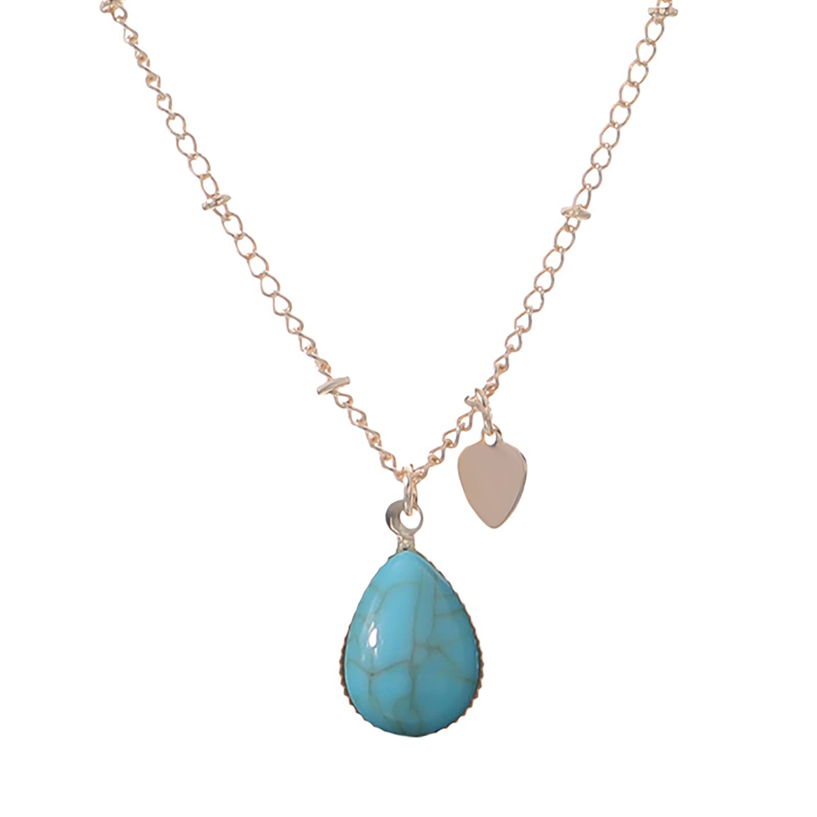 Dreamyn Boho Turquoise Necklaces for Women - Water Drop Pendant & Simple Heart Necklace Jewelry in Gold | Perfect for Casual Wear, Boho Fashion & Gift Giving