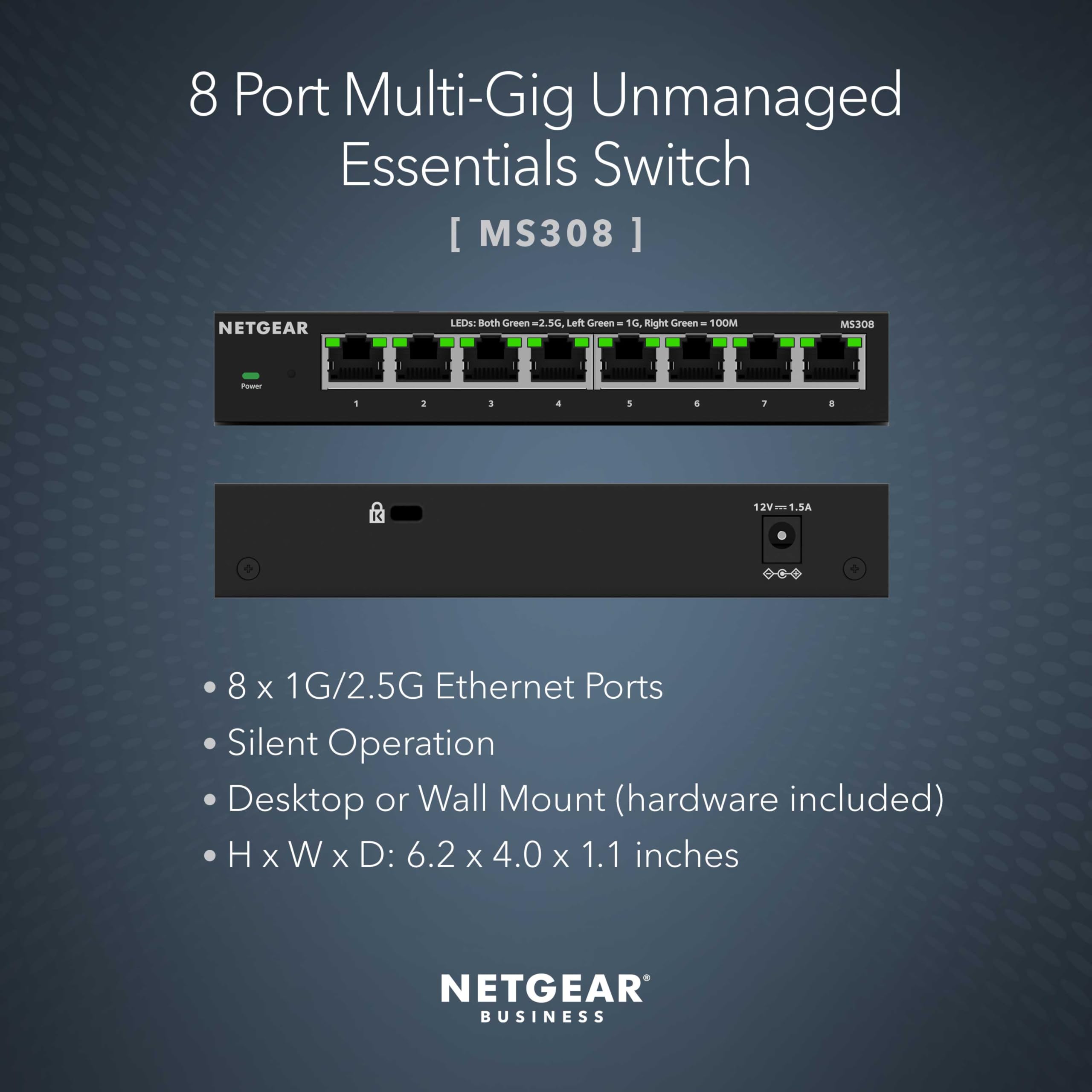 NETGEAR MS308 8-Port 2.5G Multi-Gigabit Ethernet Unmanaged Network Switch - 8 x 1G/2.5G Ports - Plug-and-Play - Desktop/Wall Mount - Ideal for Home Office, Gaming & Media Streaming - 3 Year Warranty