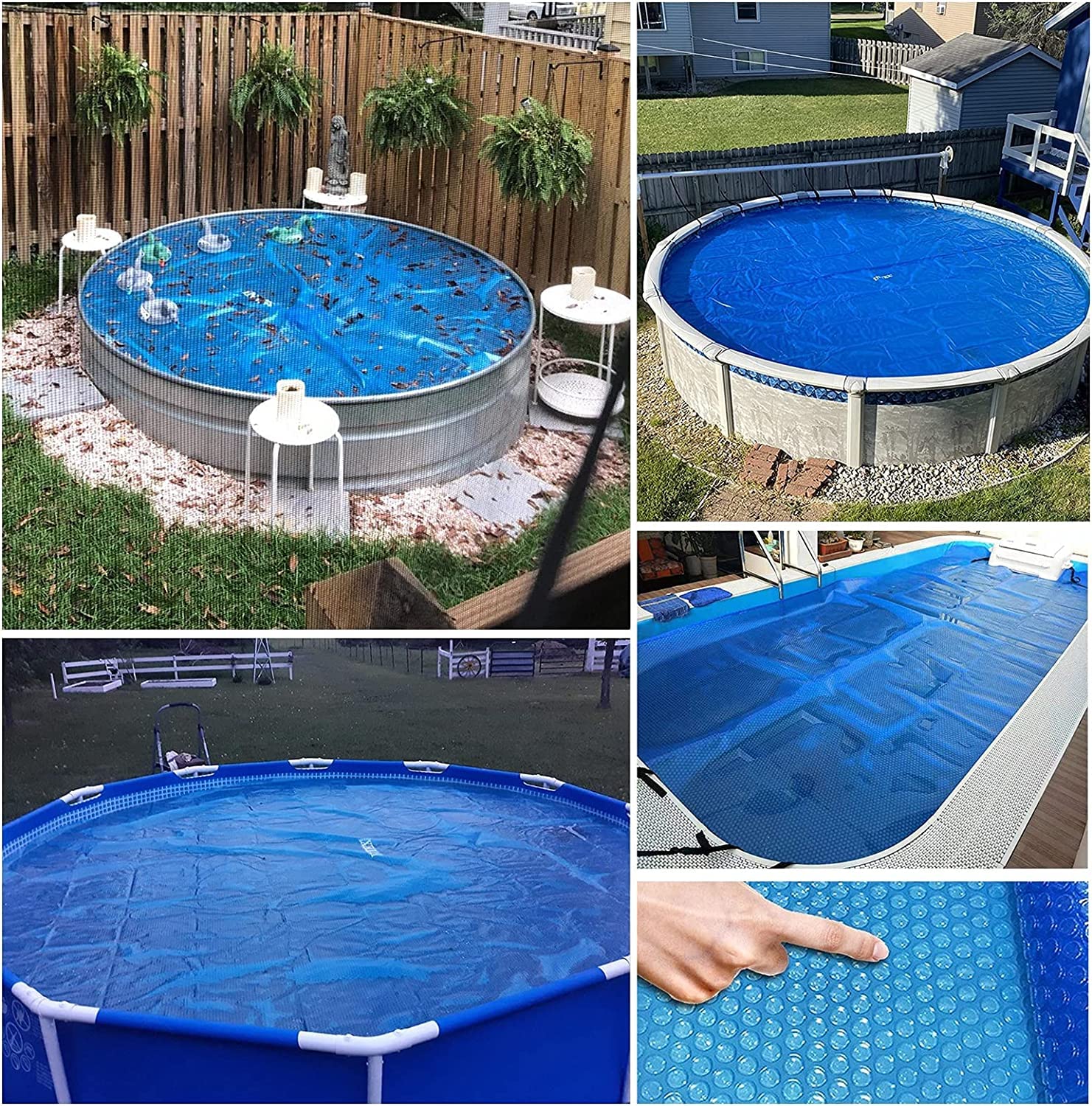 Round Solar Pool Cover Heating Blanket - Blue Bubble Film Polyethylene Pool Cover for Inground & Above Ground Pools - Easy Setup Protector for Frame Pools (12ft/366cm, Blue) - Extend Swimming Season & Reduce Heat Loss
